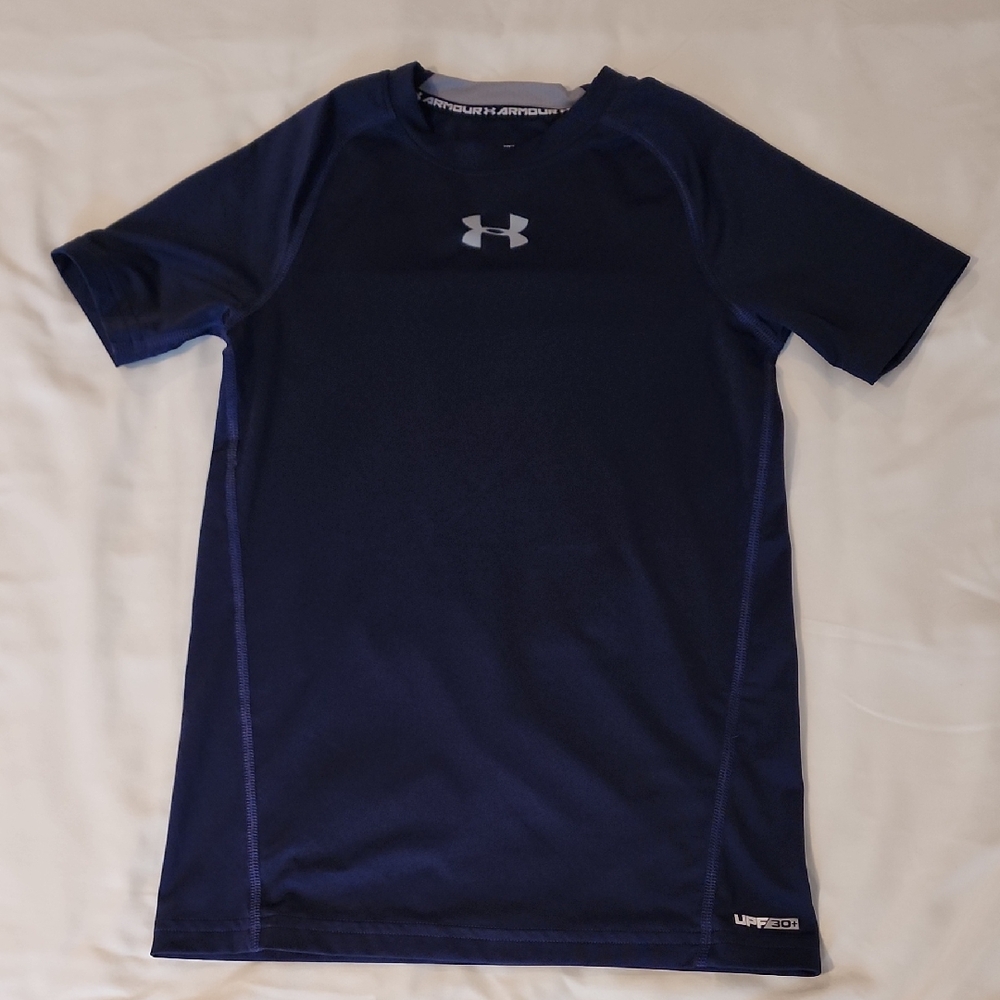Under Armour Kids Navy Blue T-Shirt. Youth Medium Compression